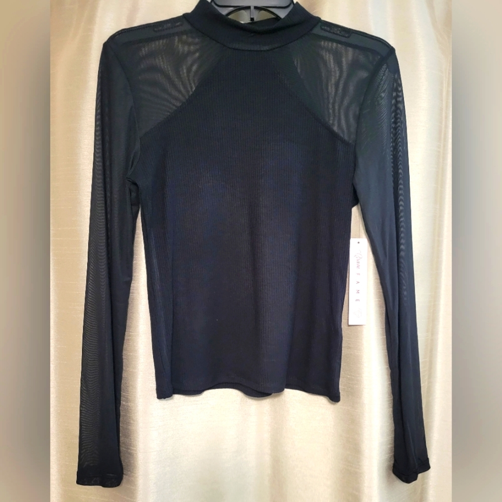 Crave Fame blouse with sheer shoulders and sleeves